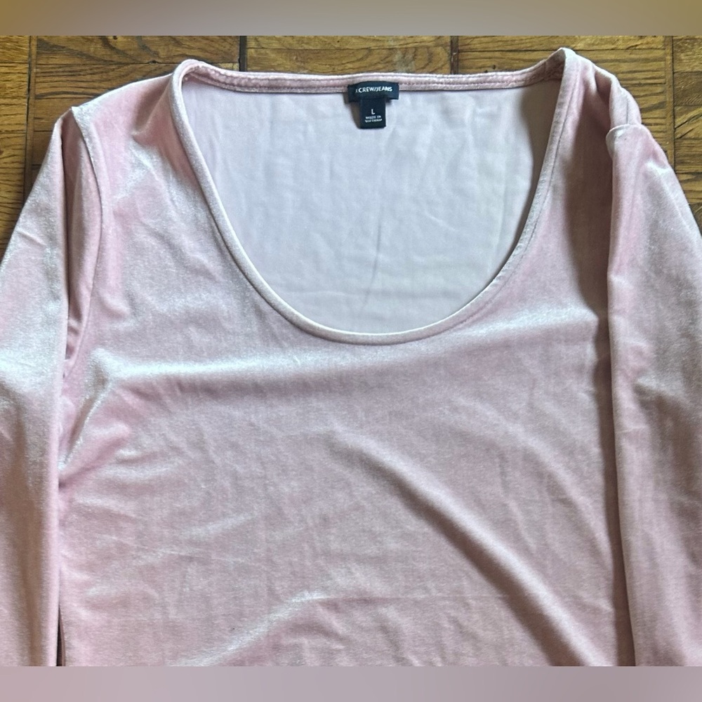 J.Crew Velvet Bodysuit L – Blush Pink Long Sleeve Scoop Neck (NWOT)